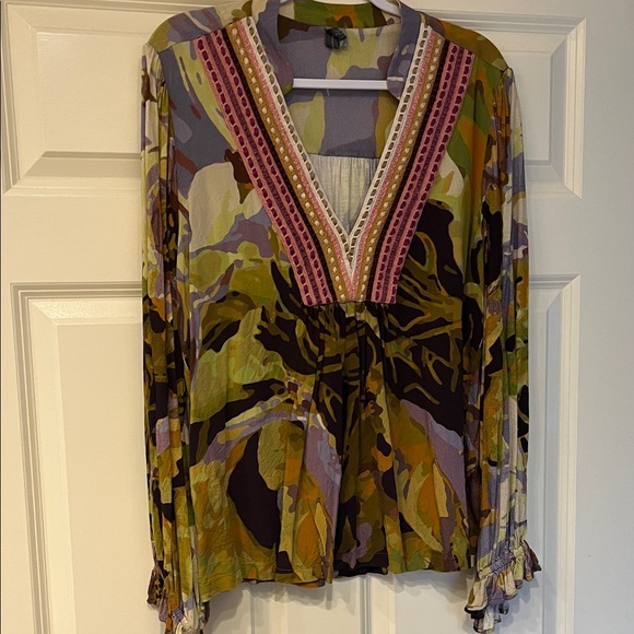 Anthropologie Multicolor V-Neck Blouse - Picture 1 of 5